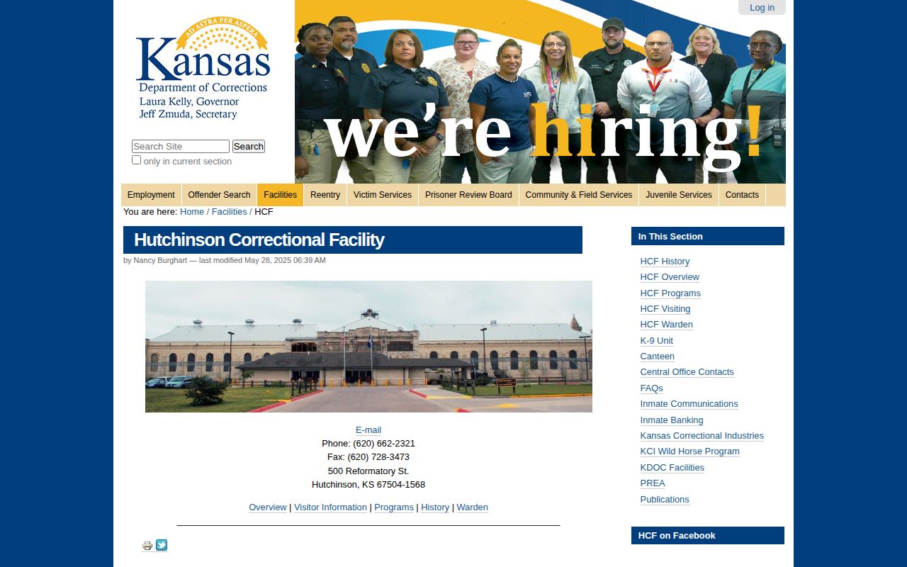 Hutchinson Correctional Facility offender release and KDOC record source